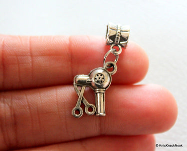 Tibetan Silver Hair Dryer and Scissors Dangle Bead / Charm x 2